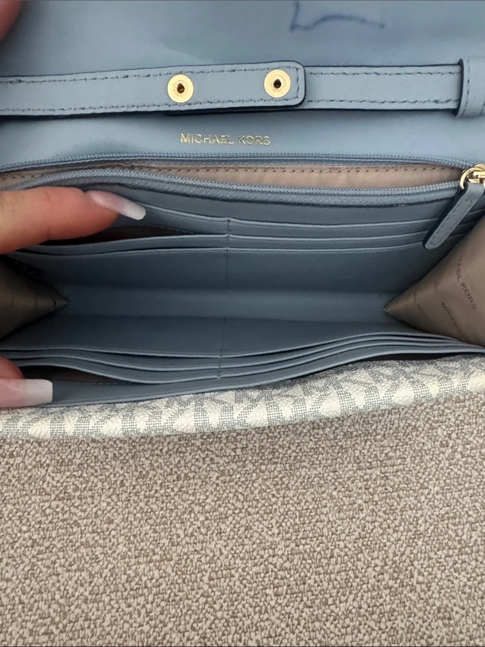 Michael Kors Navy, Light Blue and White Logo Chain Crossbody Bag